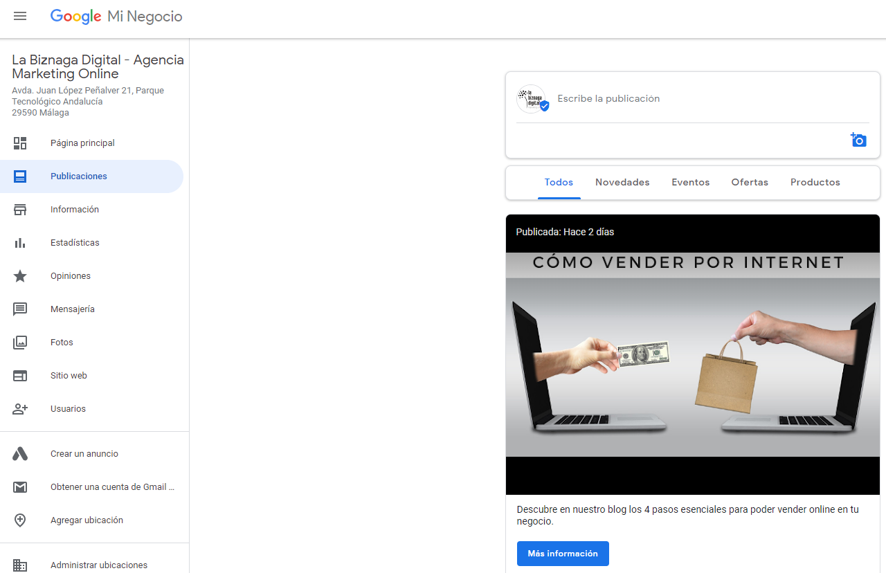 Cómo hacer publicaciones en Google My Business | La Biznaga Digital